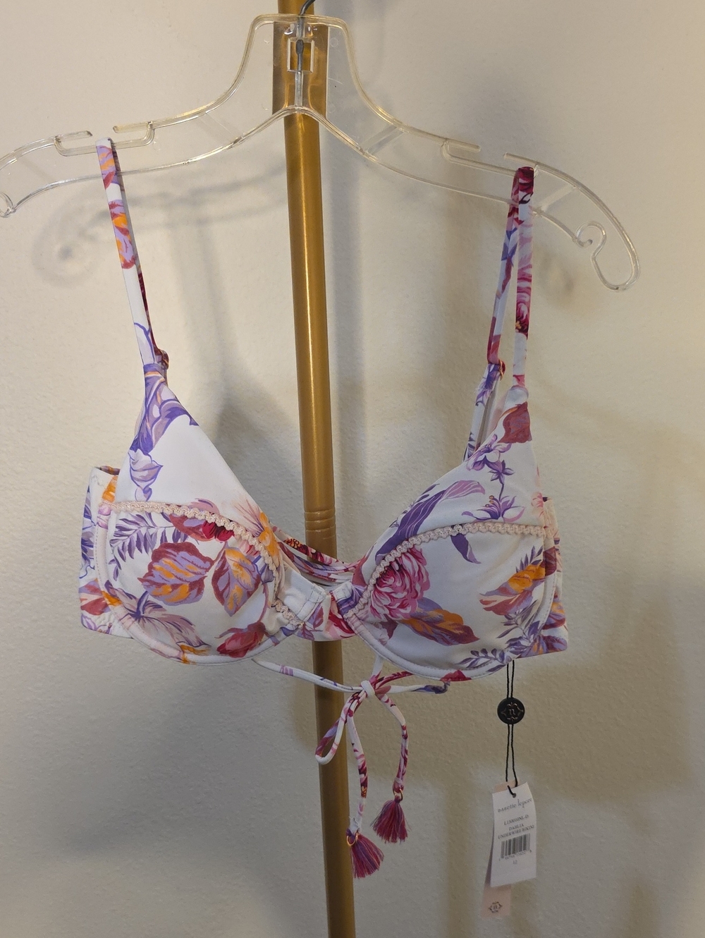 Nanette Lepore White Floral Underwire Bikini Top with Purple and Orange Accents